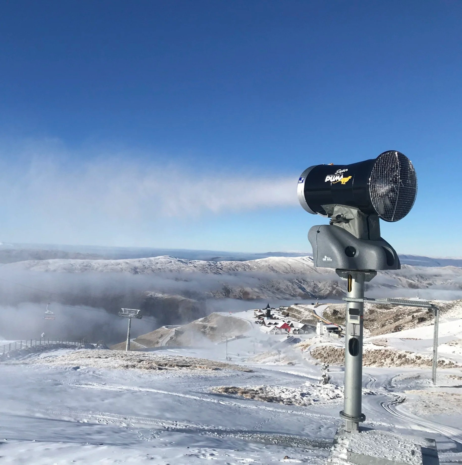 Super Puma on 10" Diameter tower making snow