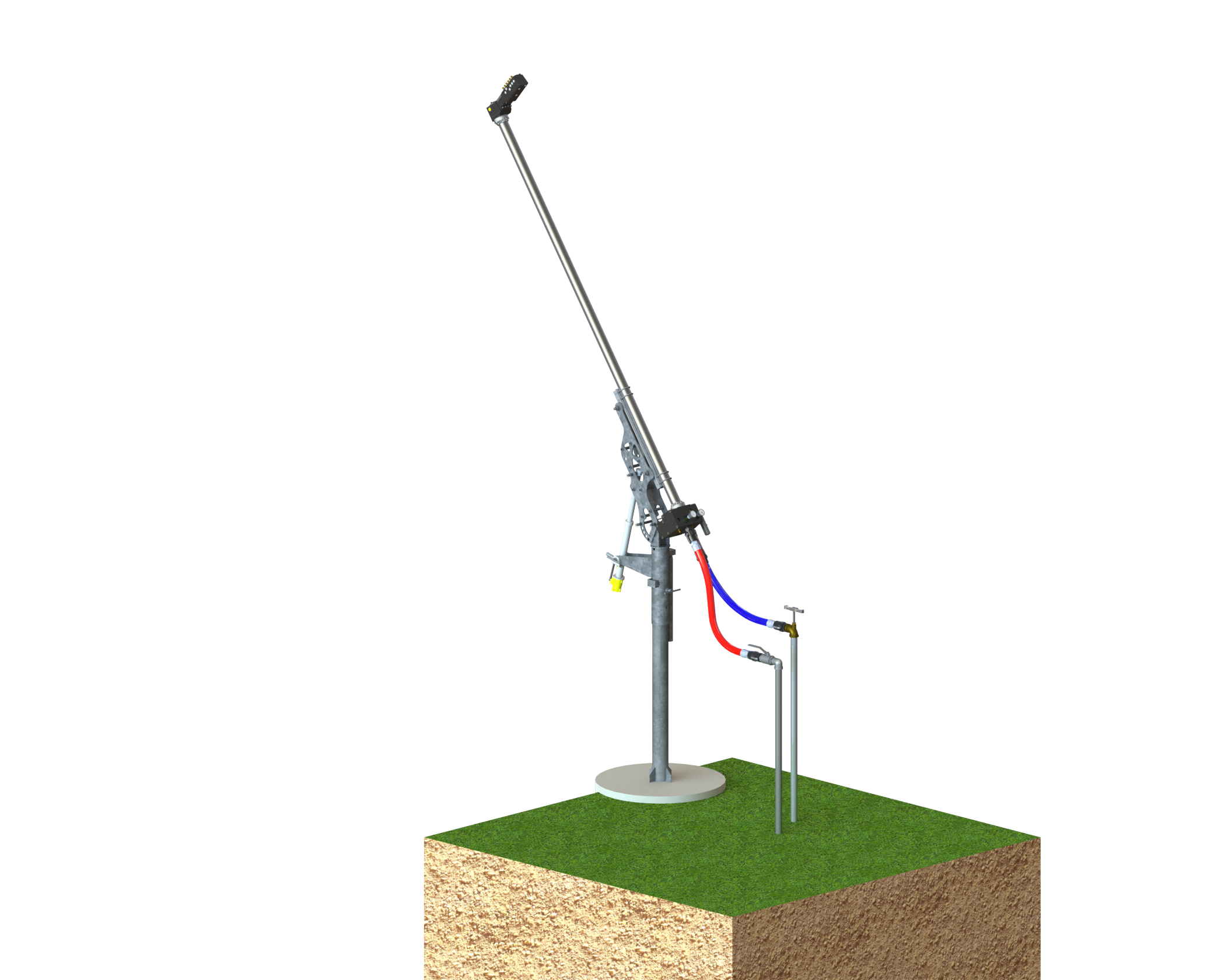 Rendering of an SMI Grizzly snowmaking stick manual operation hill air configuration.
