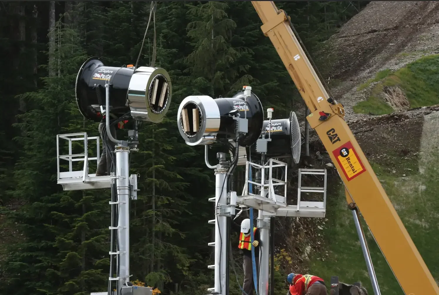 SMI Snowmakers installing Super Polecat Fan Guns at Cypress Mountain, BC