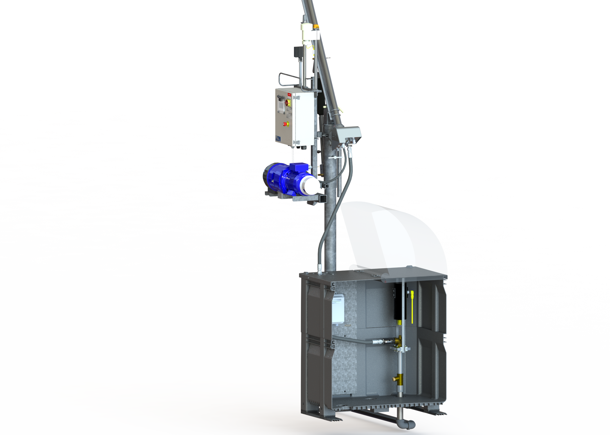 HDPE plastic vault with a hydrant actuator and a pedestal inside. Compressor and communications attached to the stick.