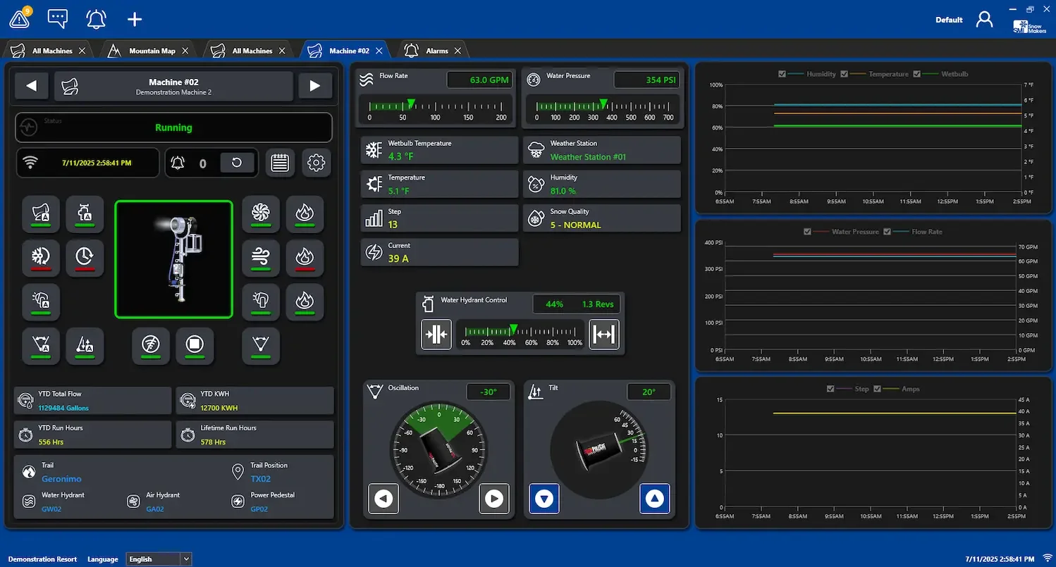 SmartSnow7 Single Machine Controls Screen