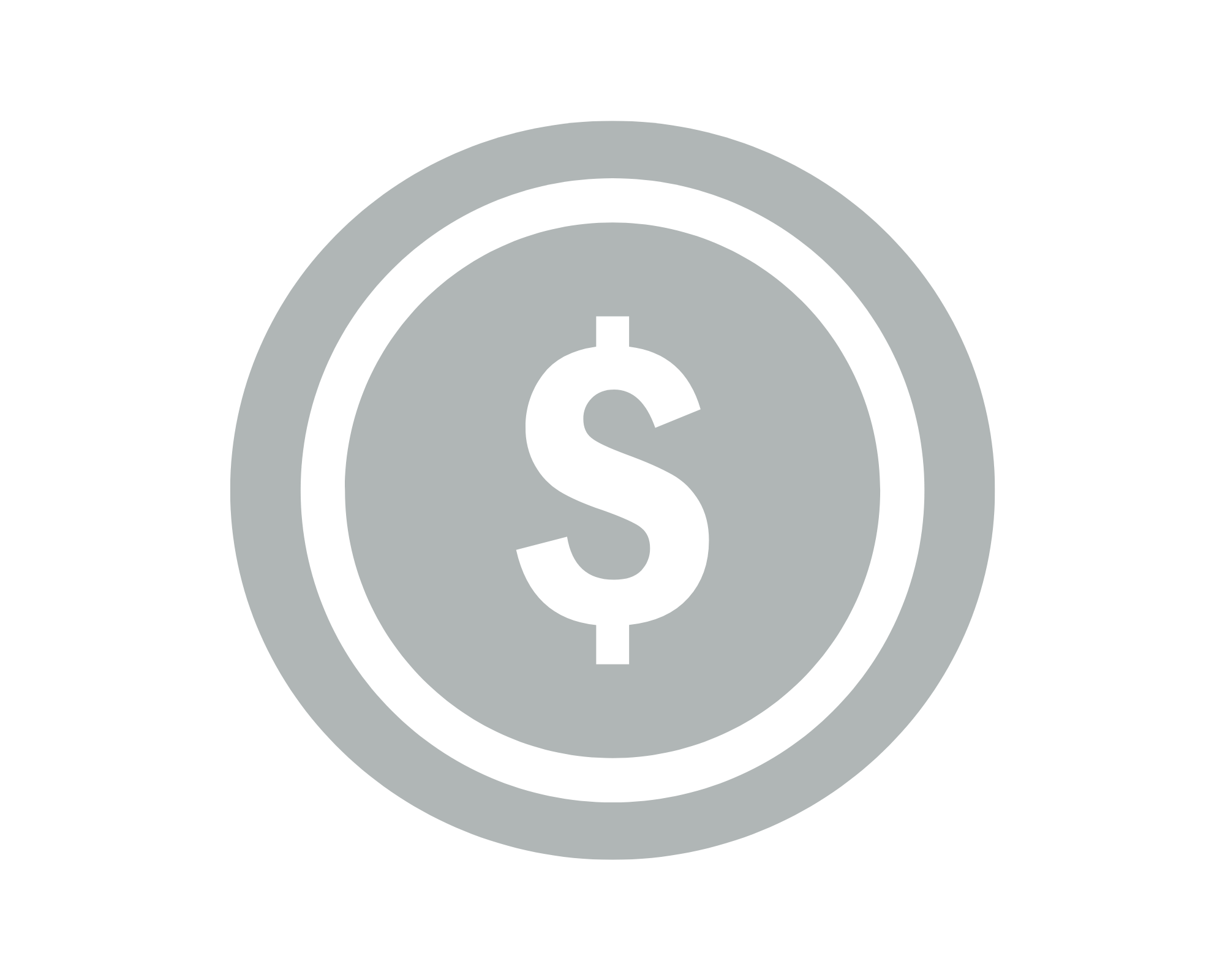 Gray coin with white dollar sign in the center, surrounded by a white ring, on a black background.