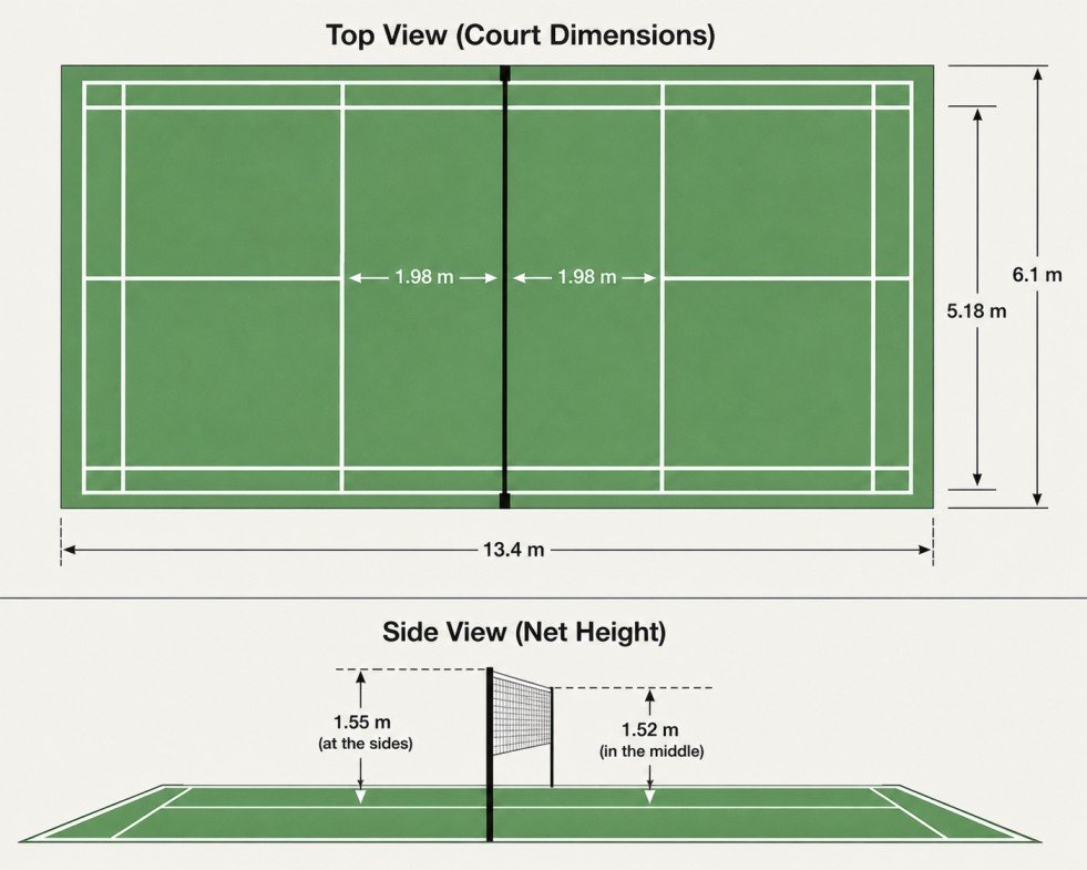 Badminton court size and net height