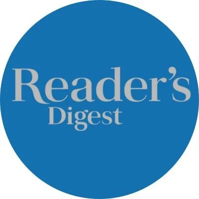 Blue circular logo with the text 'Reader's Digest' in gray font.