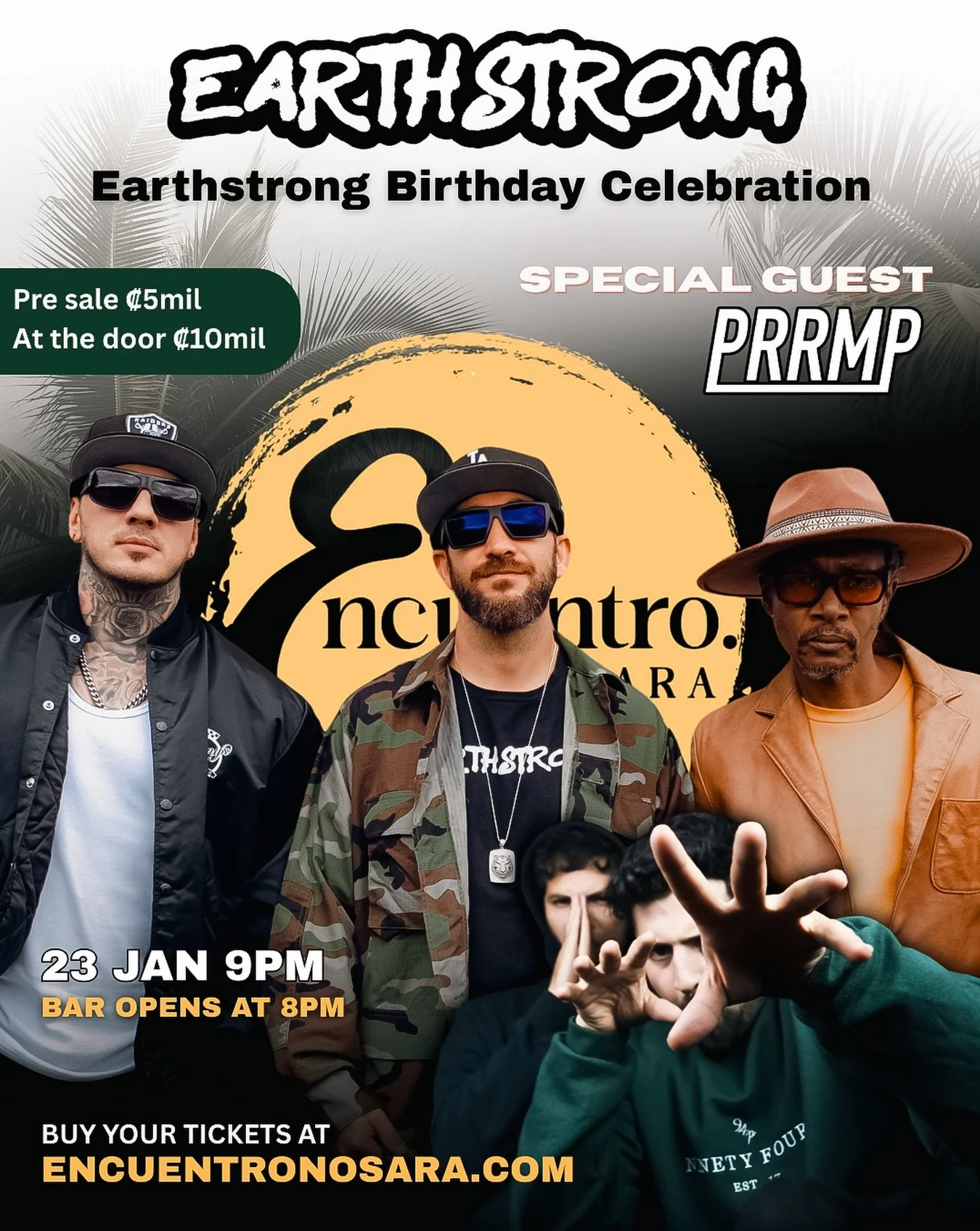 Earthstrong &middot; Birthday Session

A night to celebrate the music, the journey, and the community around it.

Earthstrong live at Encuentro, marking their birthday with a full-band set rooted in reggae, rhythm, and shared joy.

Special guest @per