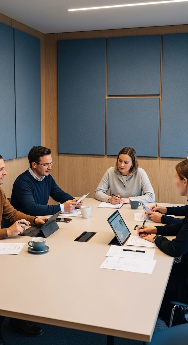 Image de personnes en réunion autour d'une table au travail