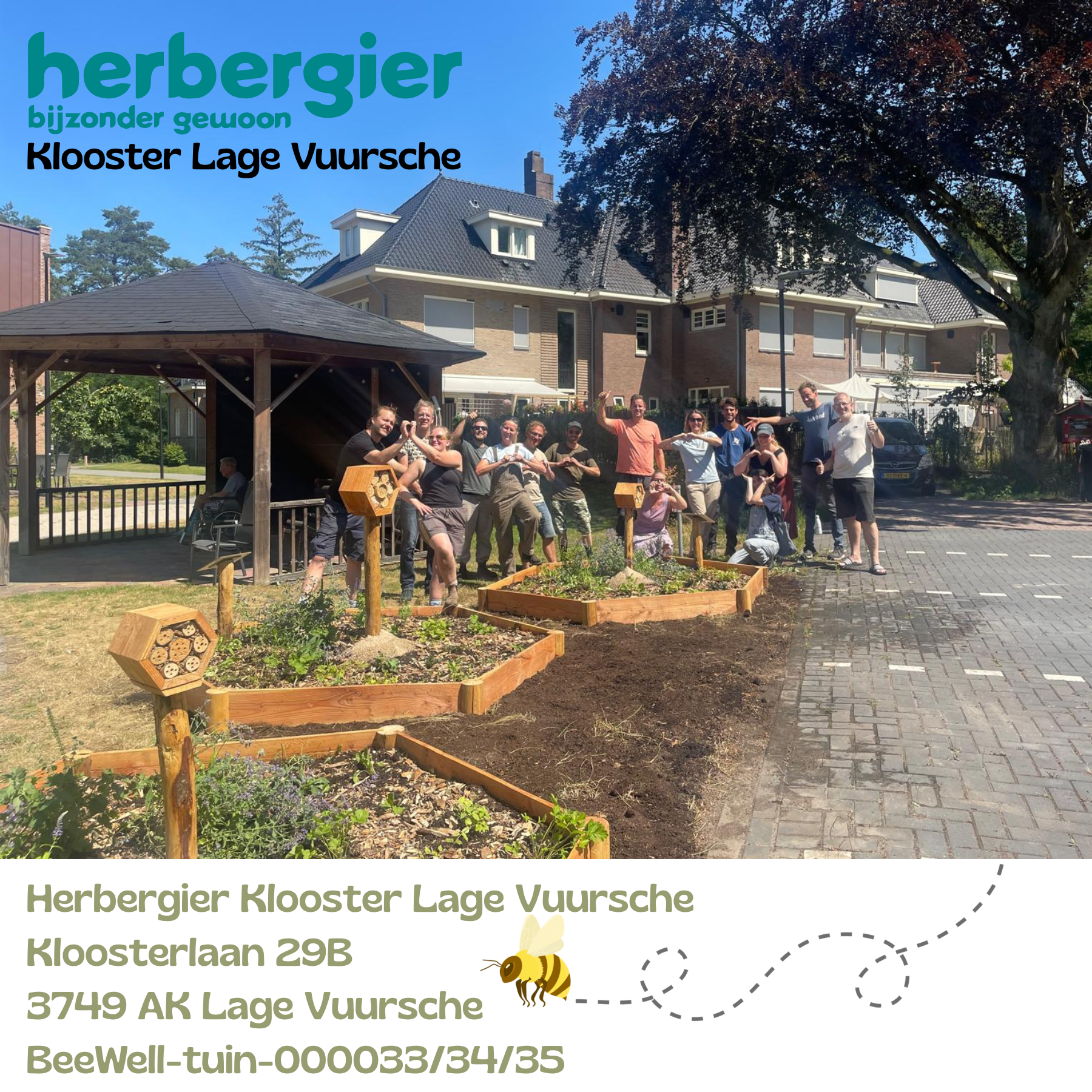 Beewell-tuin-000034/35/36 zijn aangelegd bij Herbergier Klooster Lage Vuursche. Samen met andere bloemrijke plekken in de omgeving vormen deze BeeWell-tuinen schakels in het Bijenduct van Nederland.