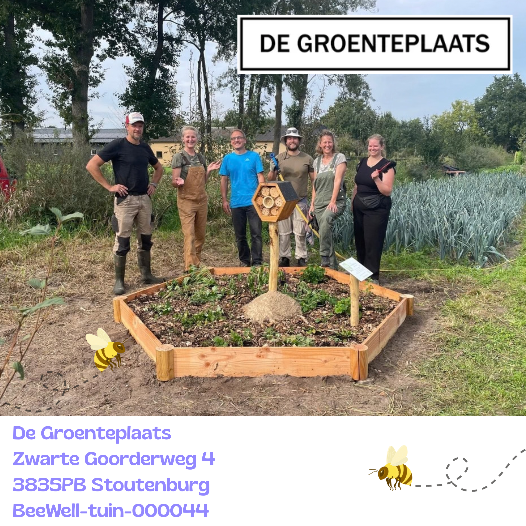 Beewell-tuin-000044 is aangelegd bij De Groenteplaats in Stoutenburg. Samen met andere bloemrijke plekken in de omgeving vormt deze BeeWell-tuin schakels in het Bijenduct van Nederland.
