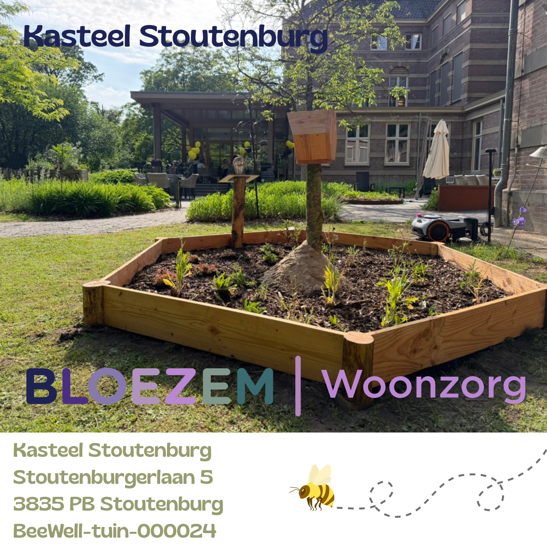 Bij kasteel Stoutenburg een Bloezem Woonzorg-locatie is Beewell-tuin-000024 geplaatst onder het genot van een hapje, drankej en live muziek.