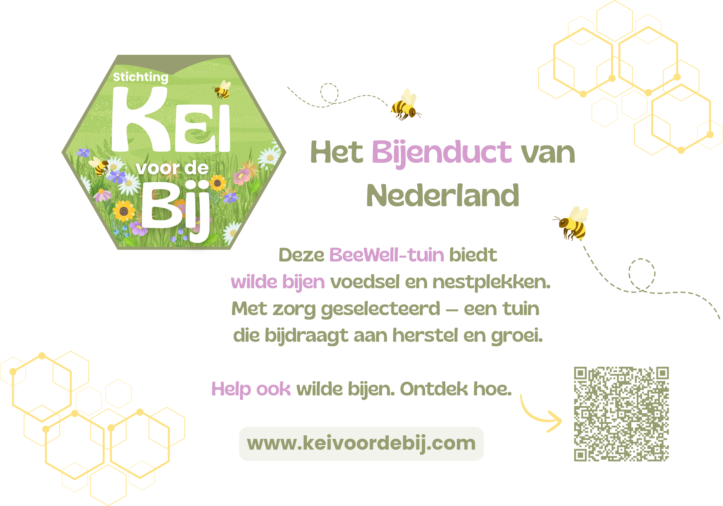 Het informatiebord van het Bijenduct die wordt geplaatst bij particulieren als zij een wilde bijvriendelijke tuin hebben.