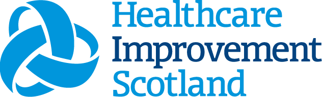 Healthcare Improvement Scotland logo with a blue interwoven knot symbol and text.