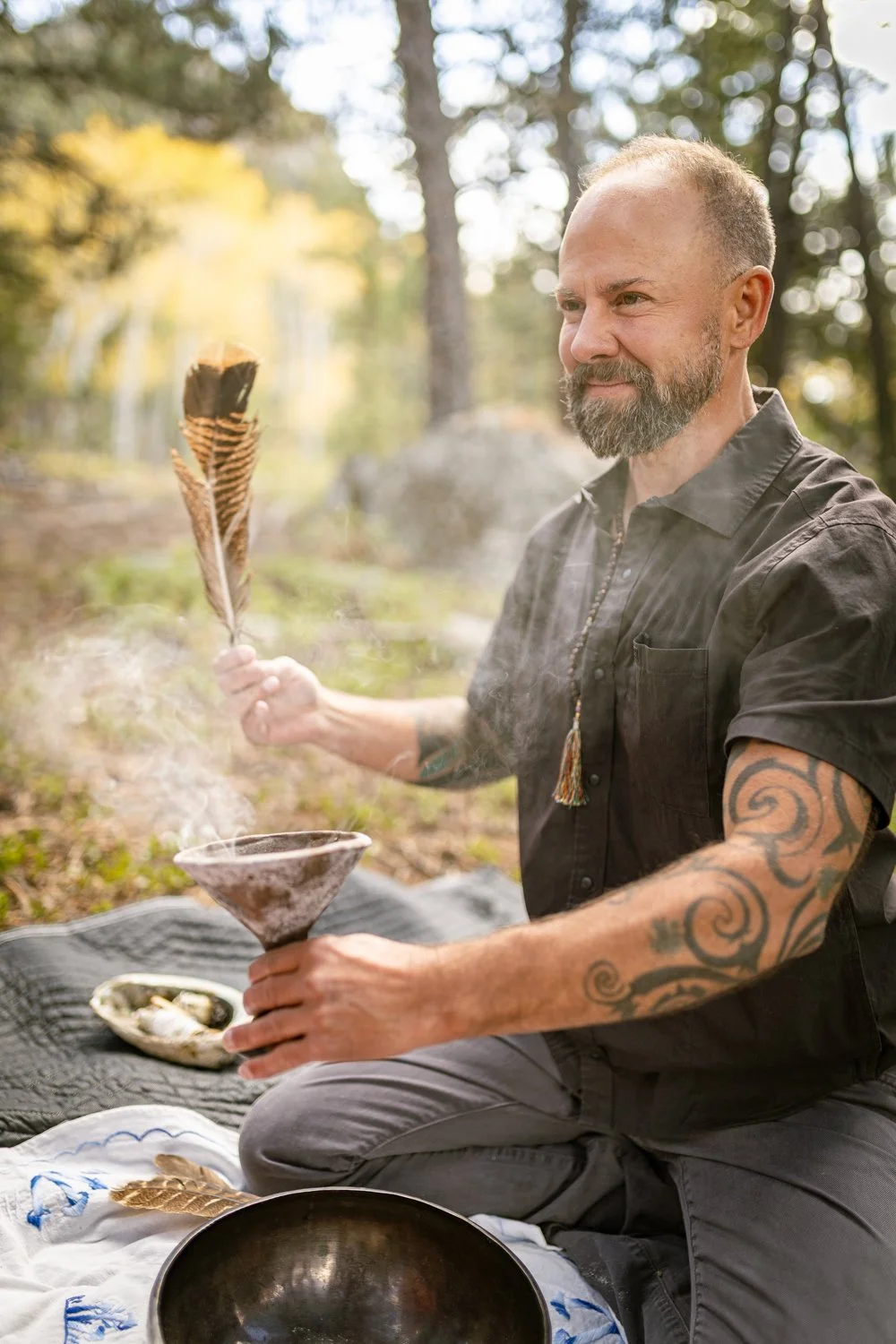 shane young the founder and leader of boulder canyon retreat center preparing for a one on one session for plant medicine