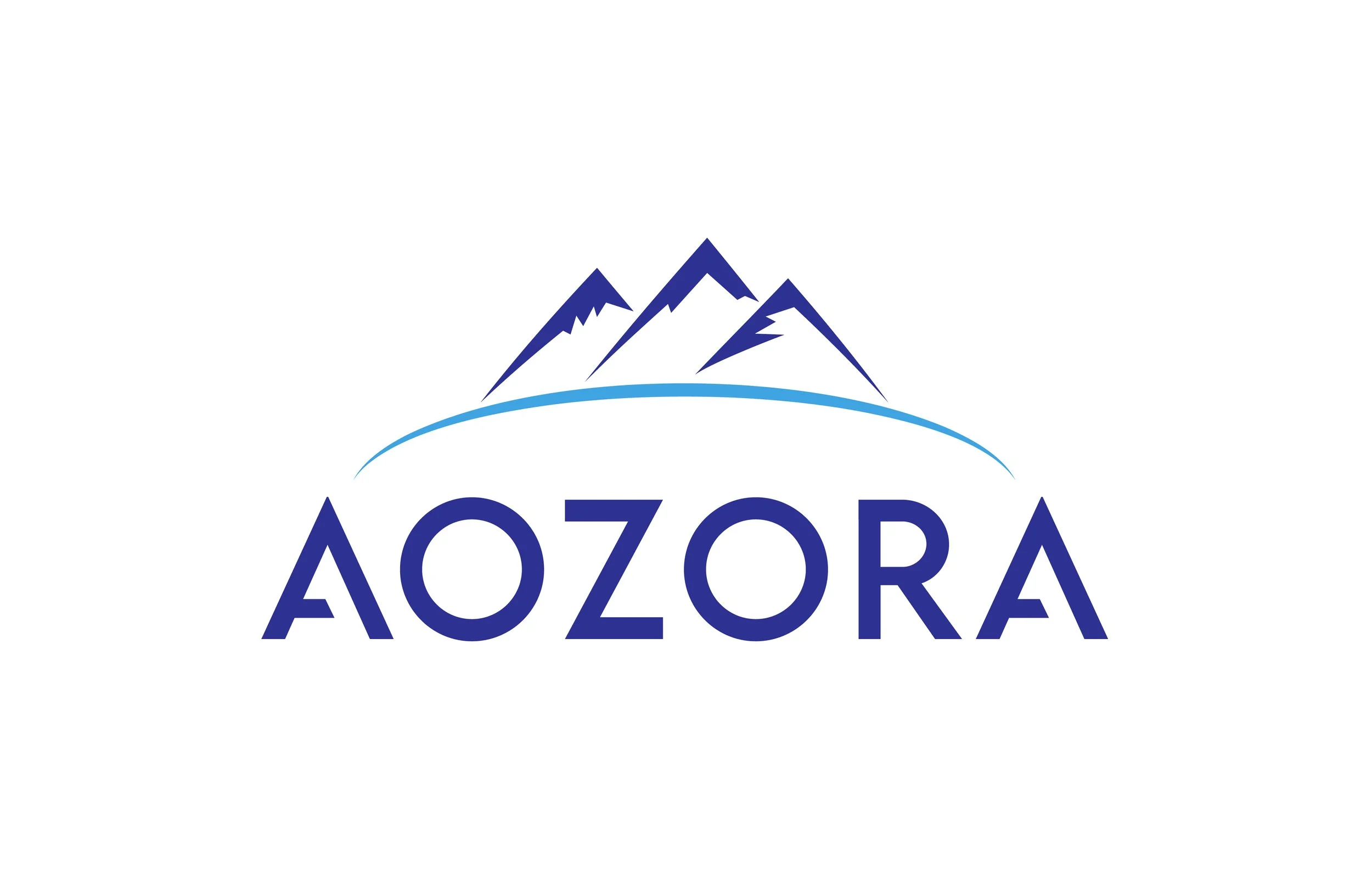 Logo with three mountain peaks above the word 'AOZORA' in navy blue, and a curved line beneath the mountains.