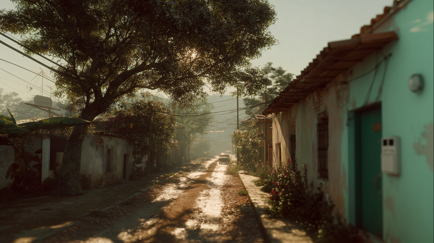 Calle con niebla tenue