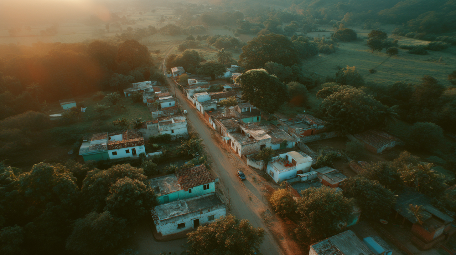 Pueblo chico al amanecer - plano drone