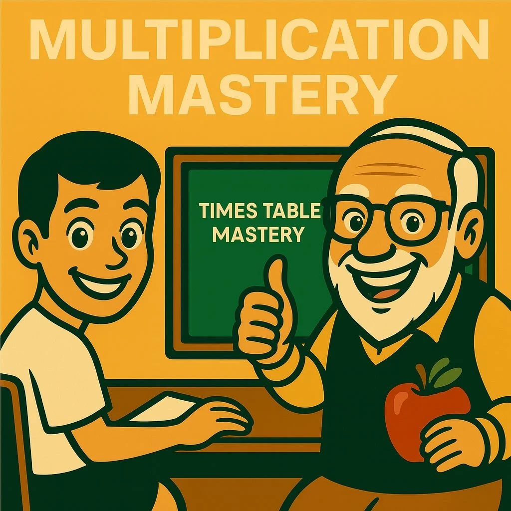 Illustration of an older student practicing multiplication facts and times tables with Teacher Bob’s self-paced lessons, designed to help learners catch up quickly and build fluency.