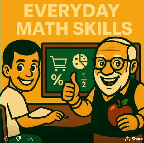 Illustration of a student learning everyday consumer math skills like budgeting, shopping, and money management with Teacher Bob’s self-paced lessons.
