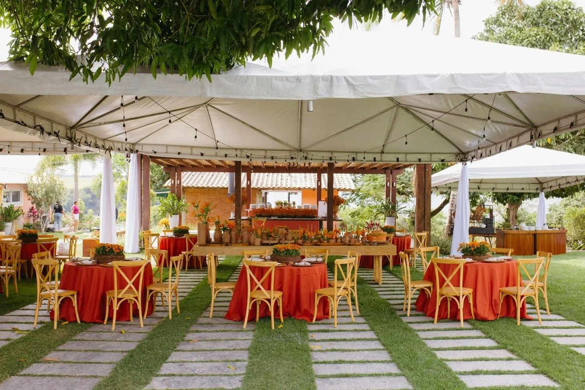 A catering event underneath a tent