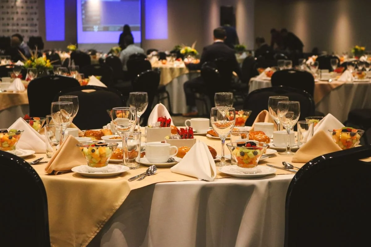 A corporate event with catering