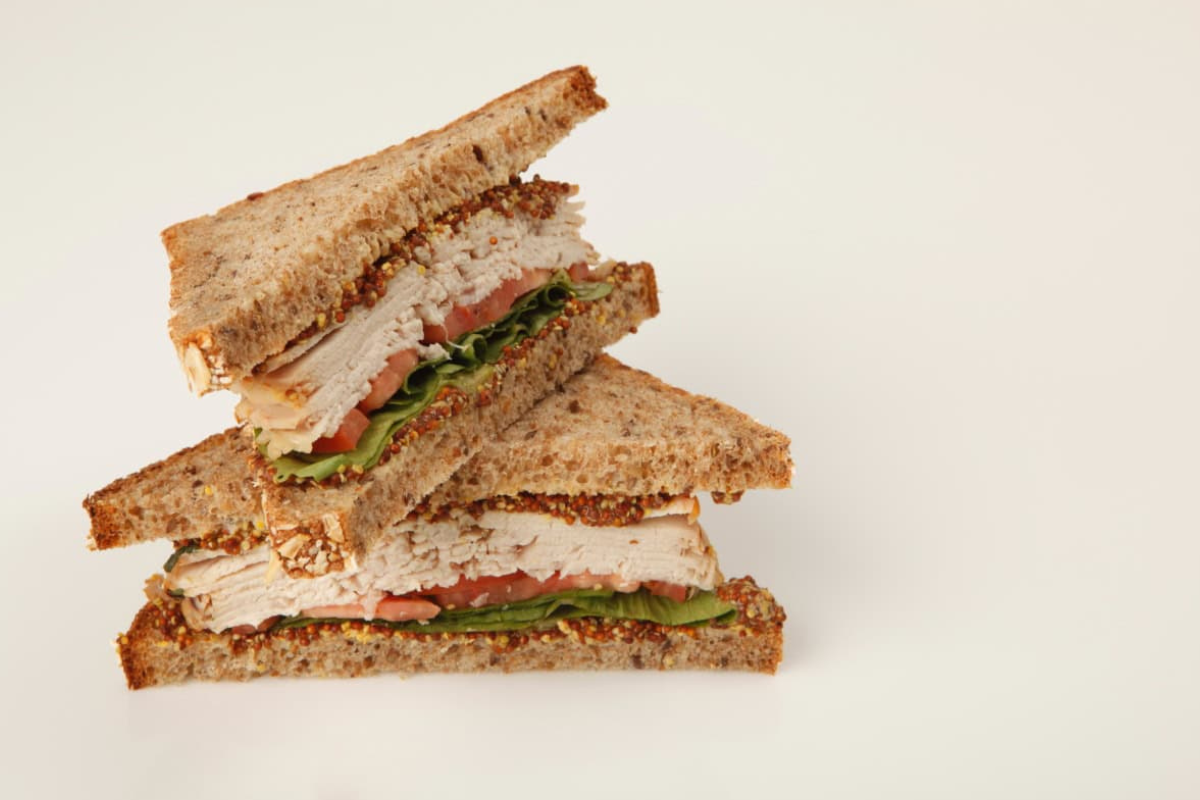 A sandwich on a white background ready to eat