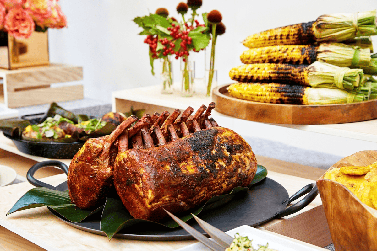 A bunch of grilled food sitting on a table