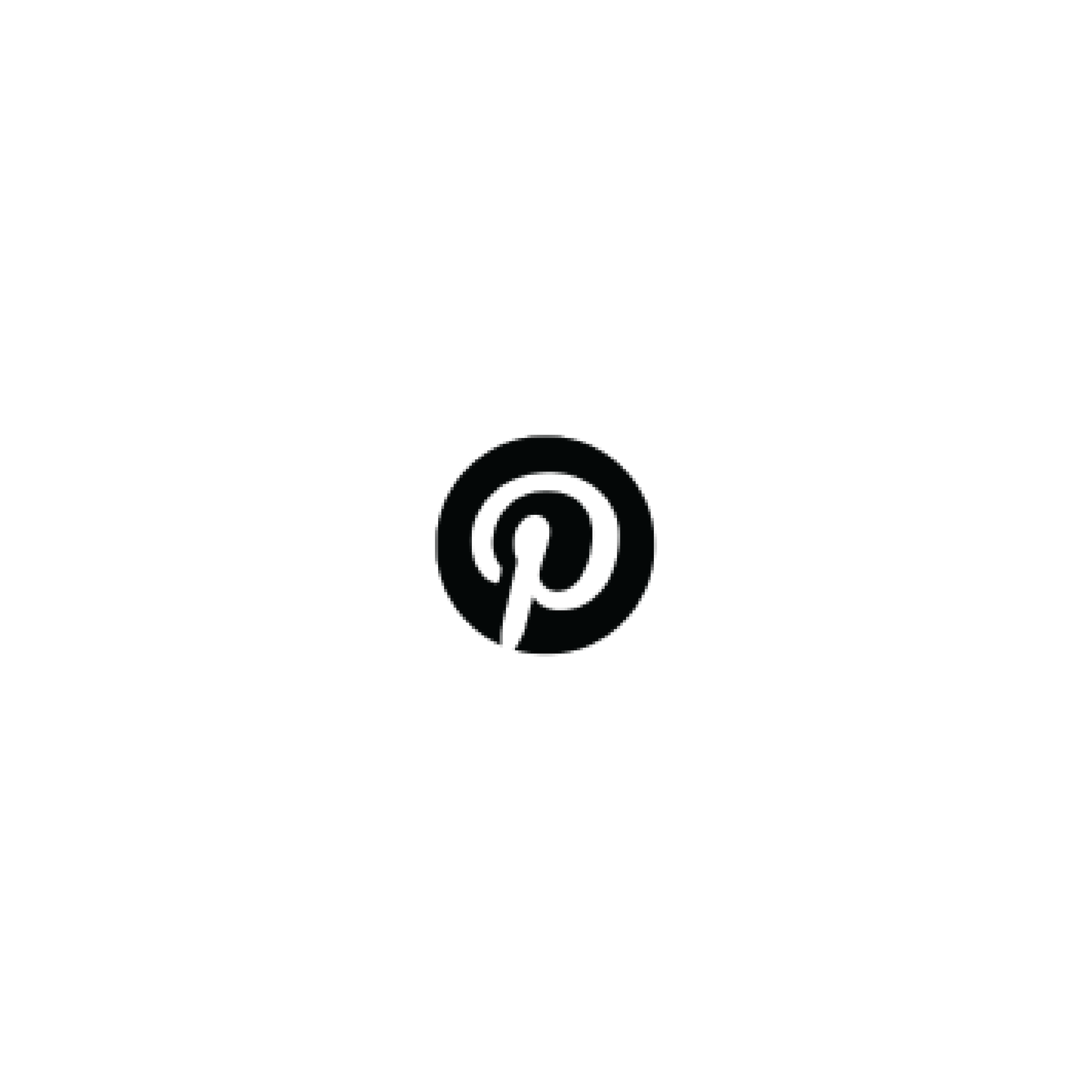Black and white Pinterest logo with a stylized letter 'P' in the center.