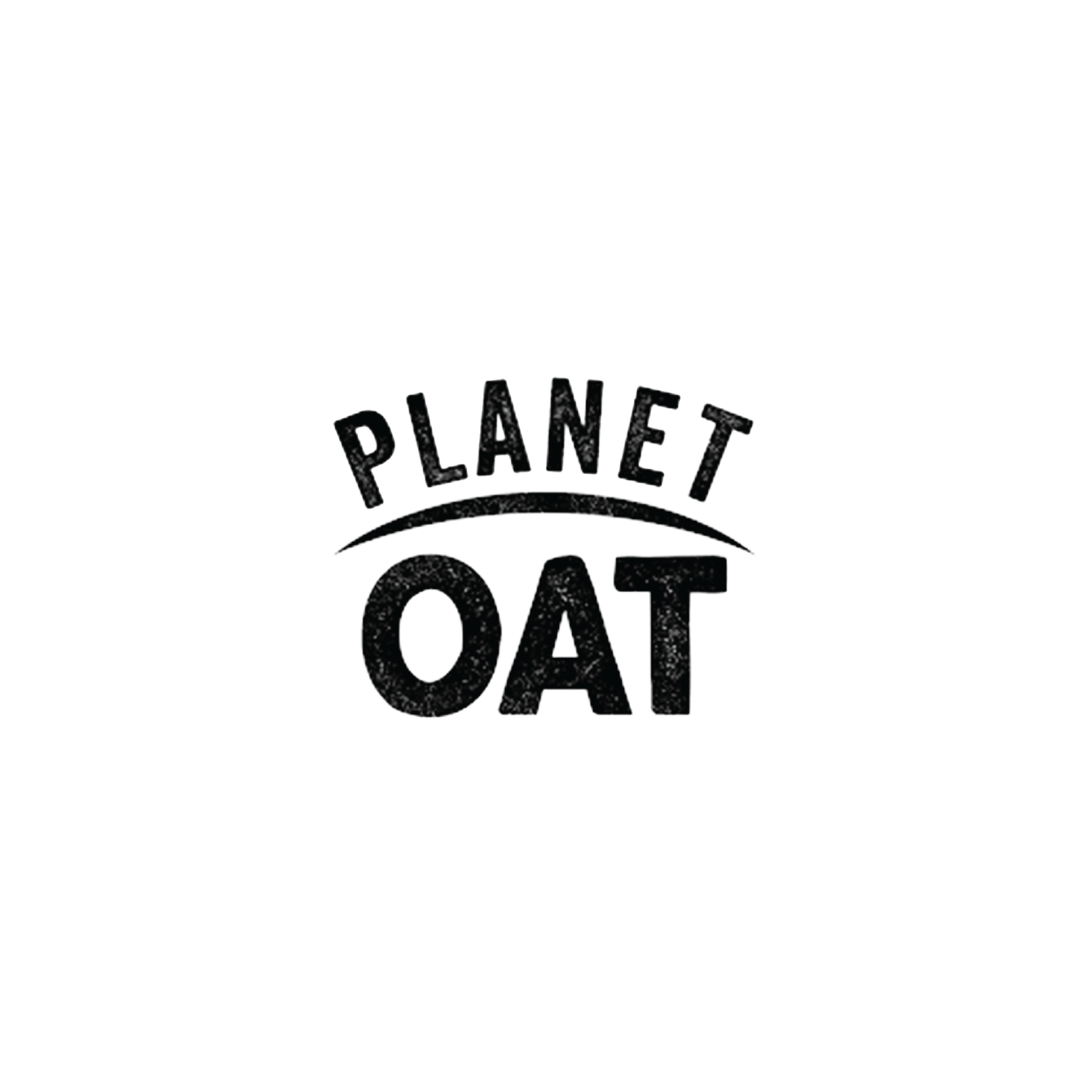 Black and white logo with the words 'Planet Oat', featuring a curved line above the words.