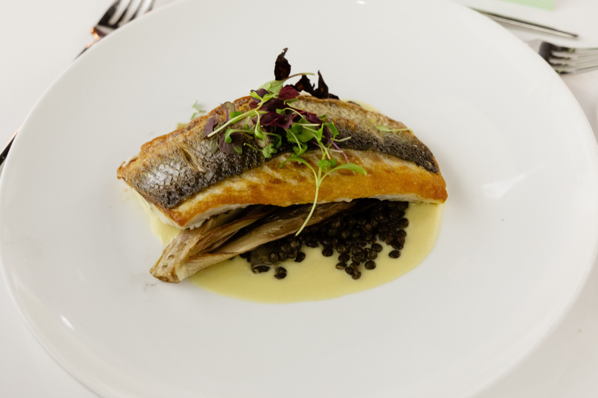 A couple pieces of fish on a plate ready to eat