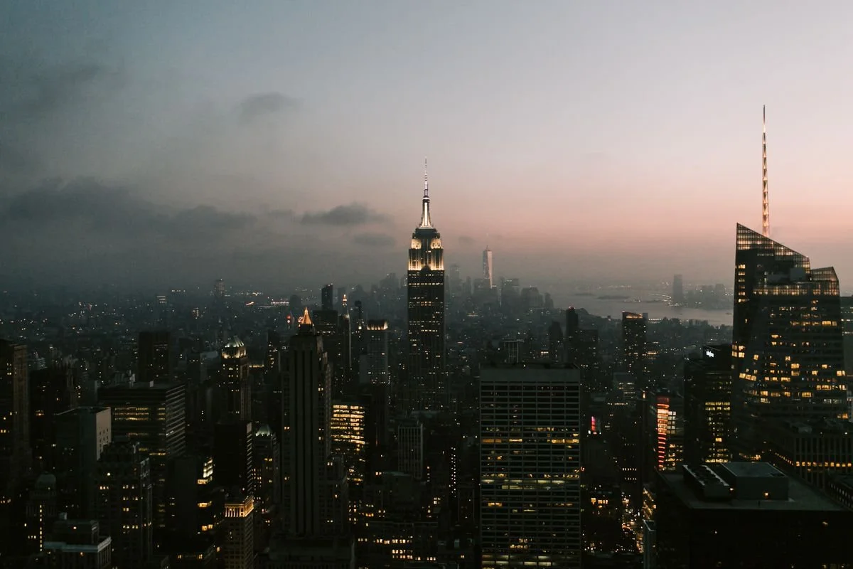 A New York City skyline seen from the top of a building