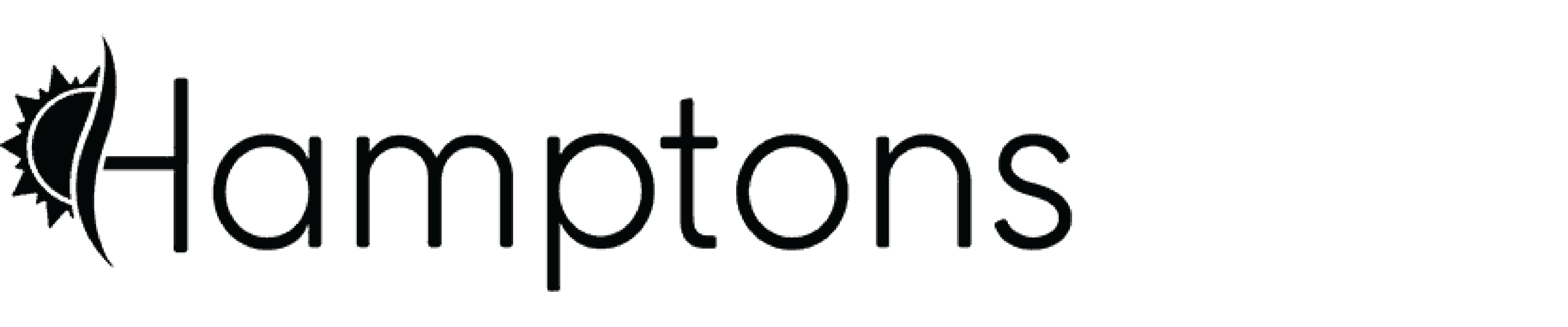 Logo with a stylized sun in black and blue next to the word "hampton" written in lowercase black letters.