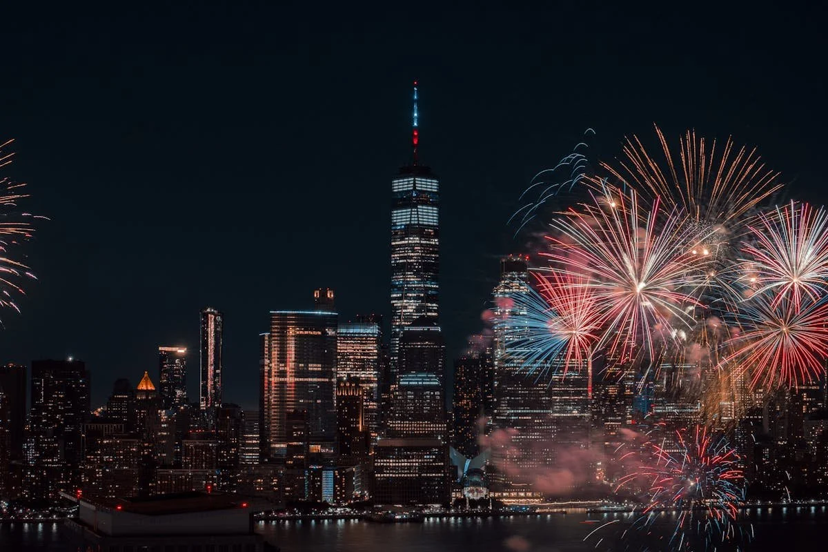 New York City with fireworks