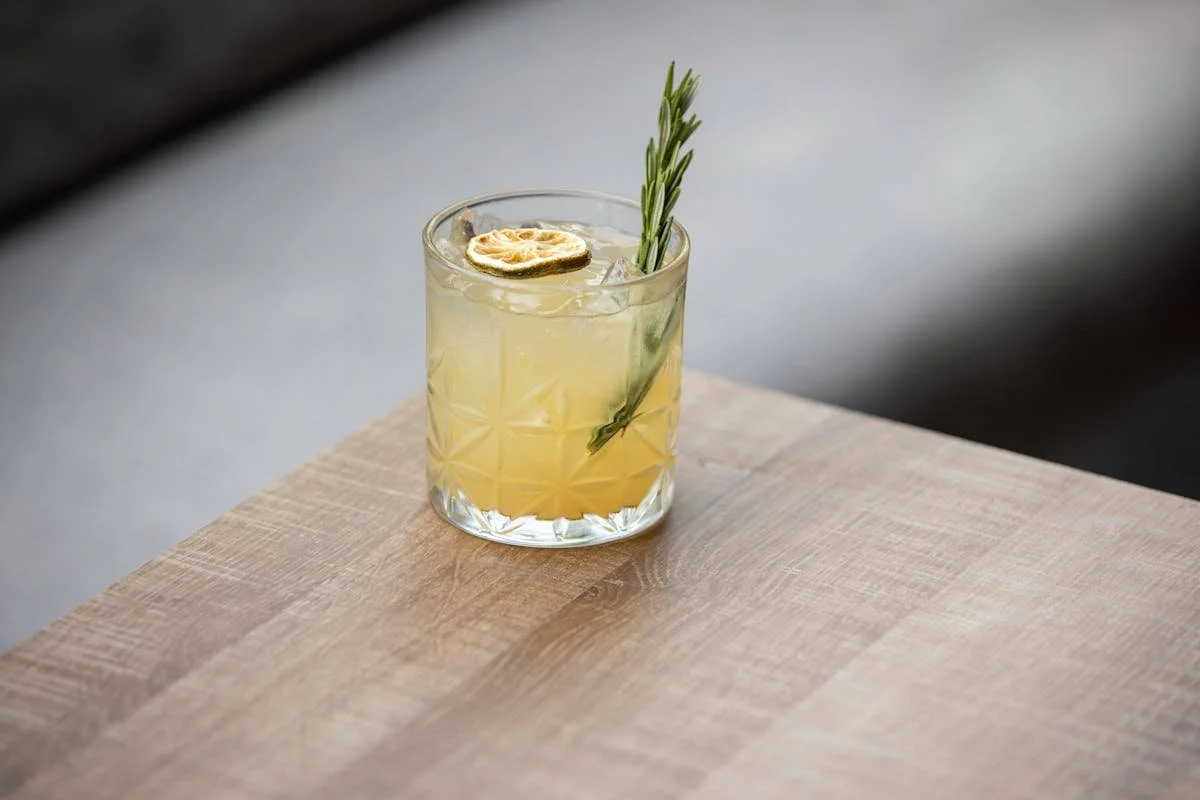 A cocktail sitting on a table