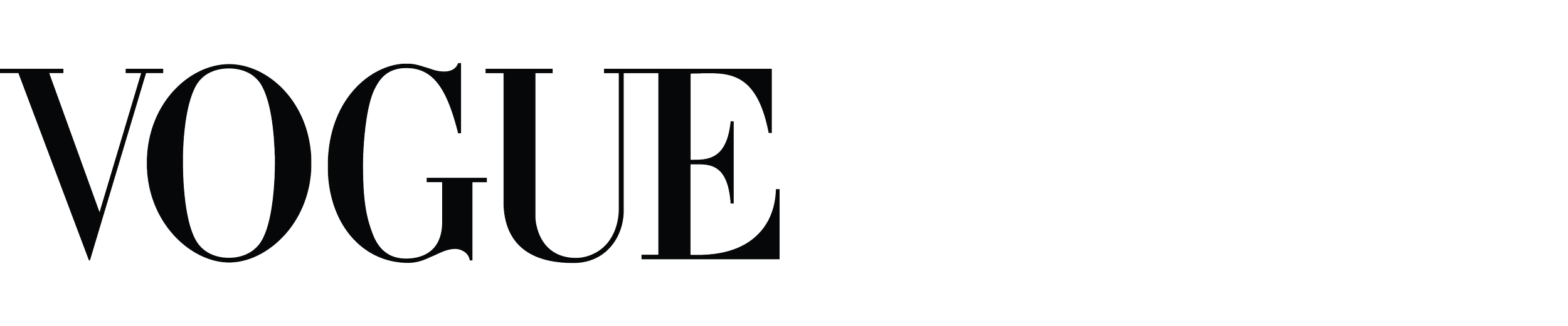 Vogue logo in black outline font on a black background.