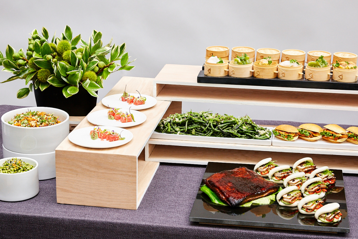 A table with some finger food on it