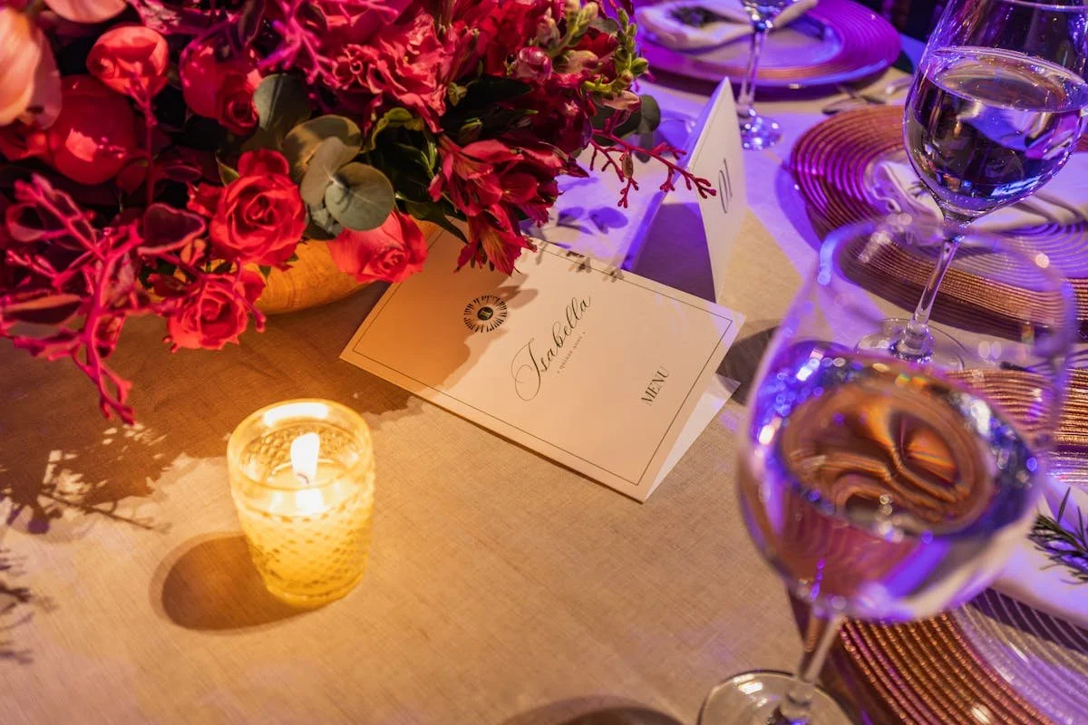 A table all set up for a gala event
