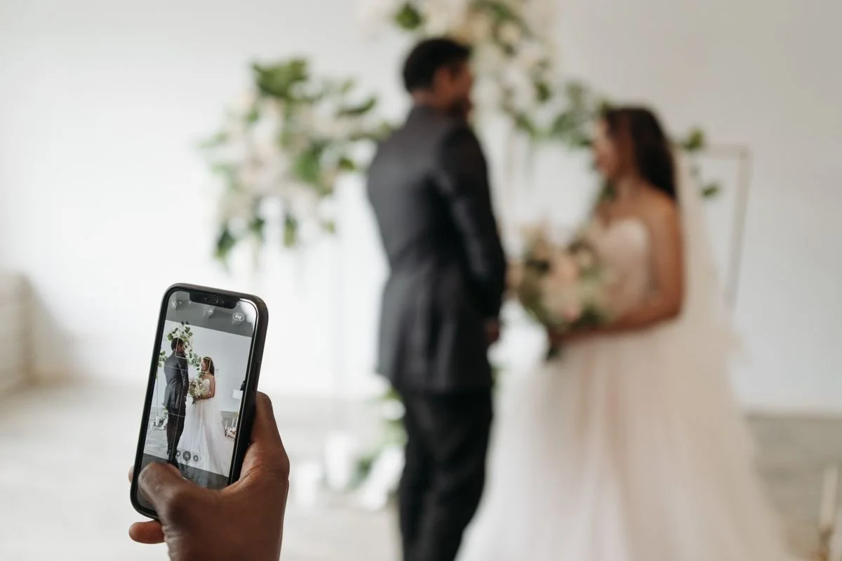 A couple taking their vows in a wedding ceremony
