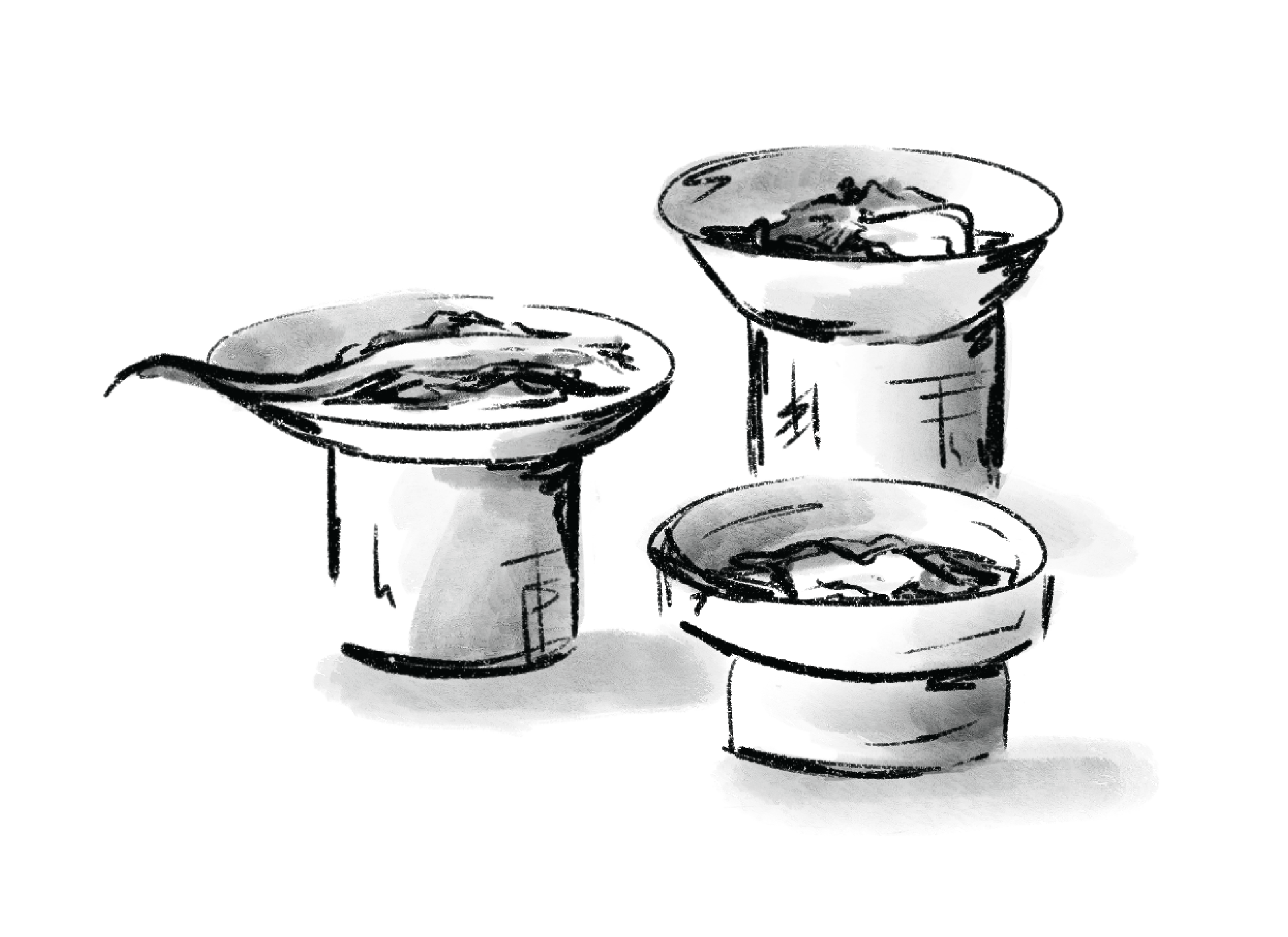 Silhouettes of three office chairs arranged around a table.