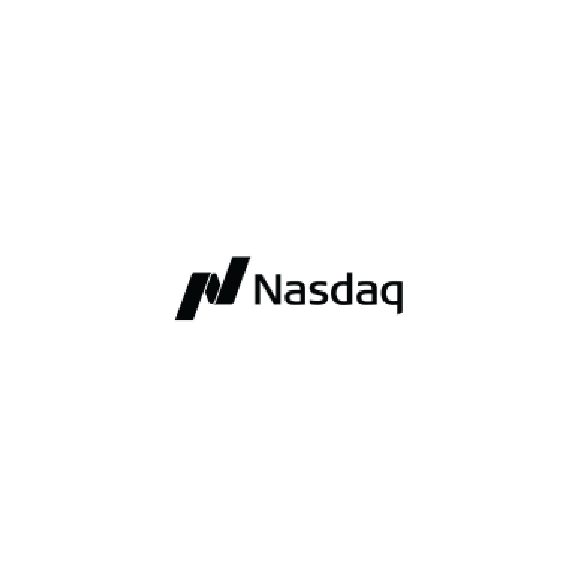 Black and white NASDAQ stock market logo on a black background.