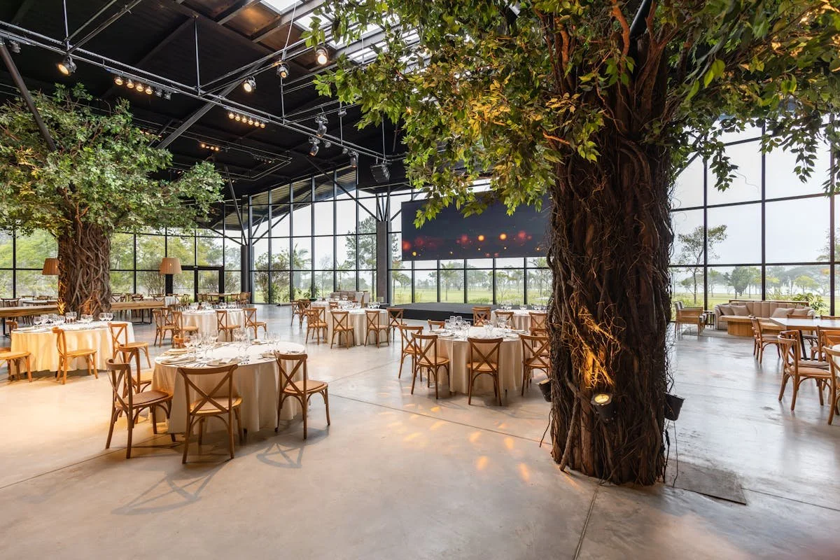 A giant room ready for a catering event