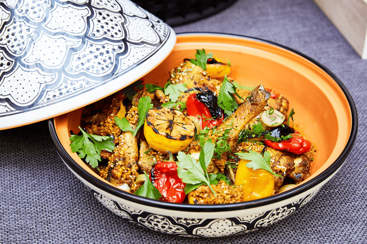 A bowl of food chilling on a table