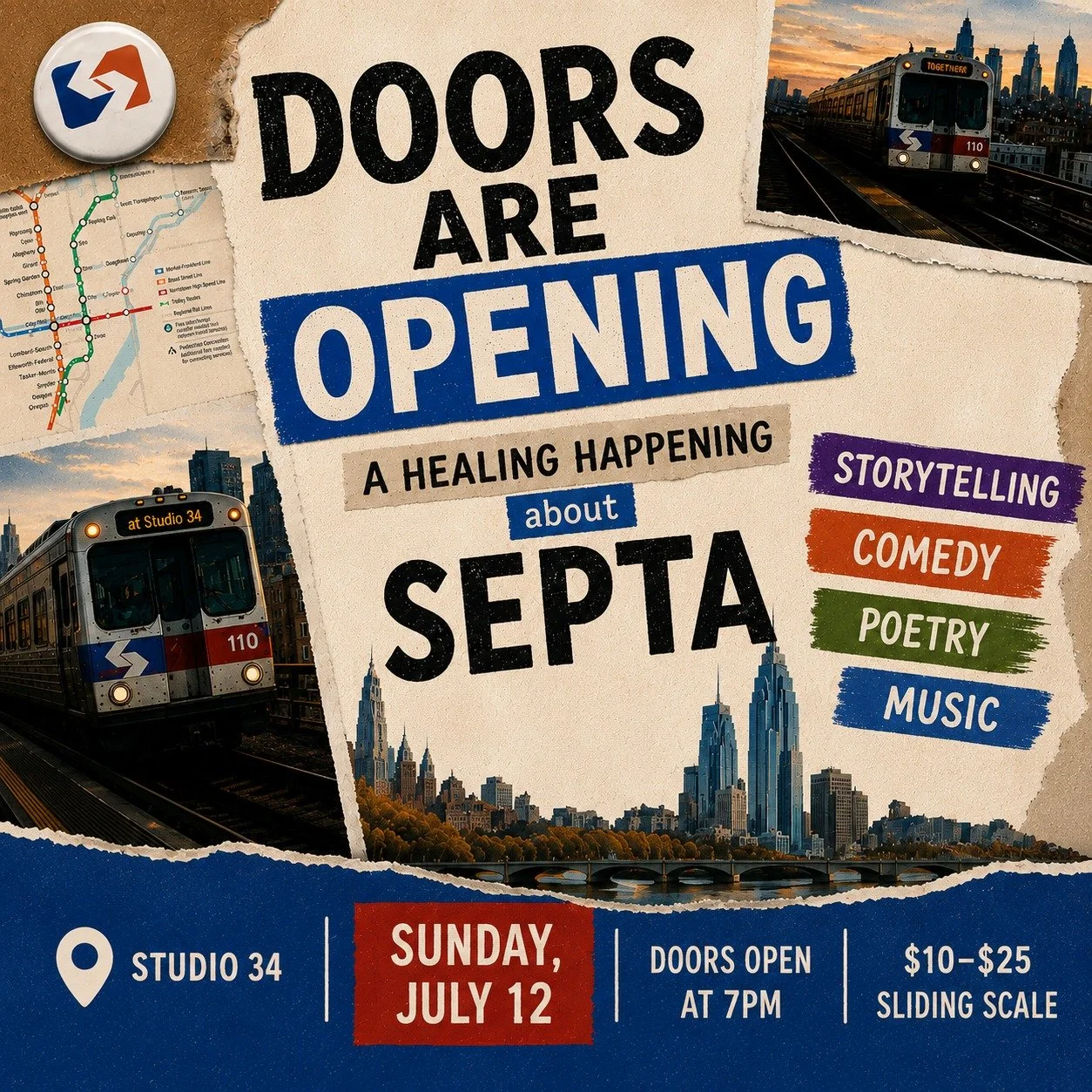 I'm co-producing this sweet event that brings together my favorite things: healing, creativity and community.

This evening is about transforming our SEPTA stories (the good, the bad and the absurd) into a communal experience of art, laughs, connecti