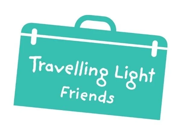 Travelling Light Friends logo - a turquoise suitcase with the text 'Travelling Light Friends' written inside.