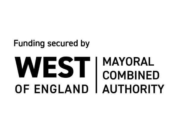 Black writing that reads 'Funding secured by West of England Mayoral Combined Authority.
