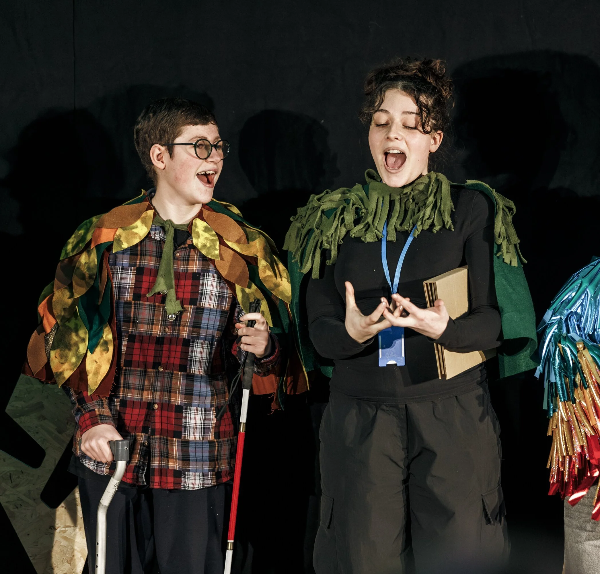 Two young adult actors performing in Where The Acorns Grow