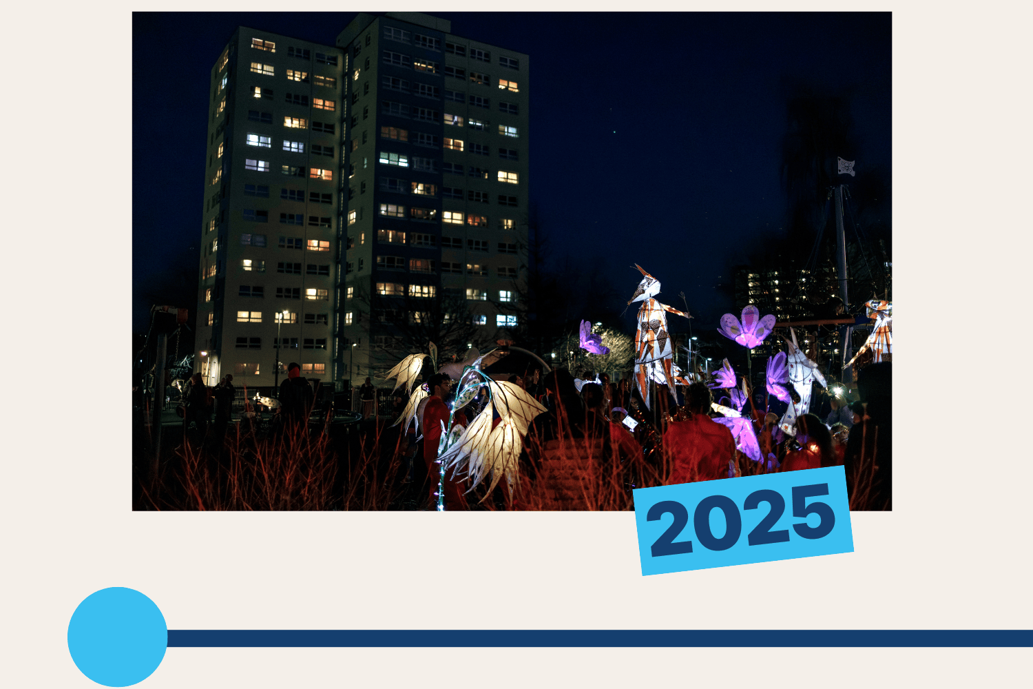2025: A lantern parade in front of a block of flats.