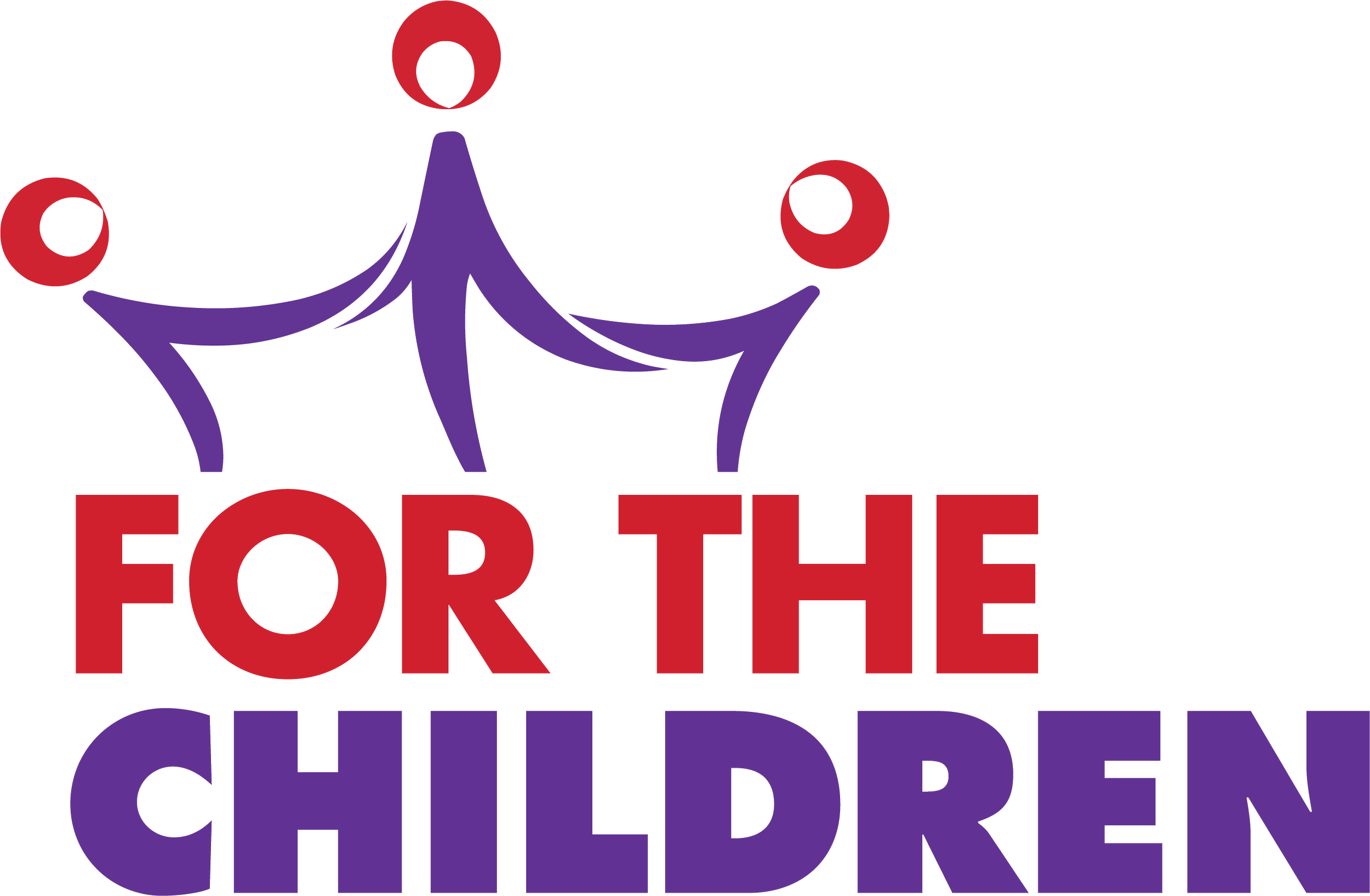 A graphic with purple and red text that says "Food for the Children" and includes stylized figures of children around the text.