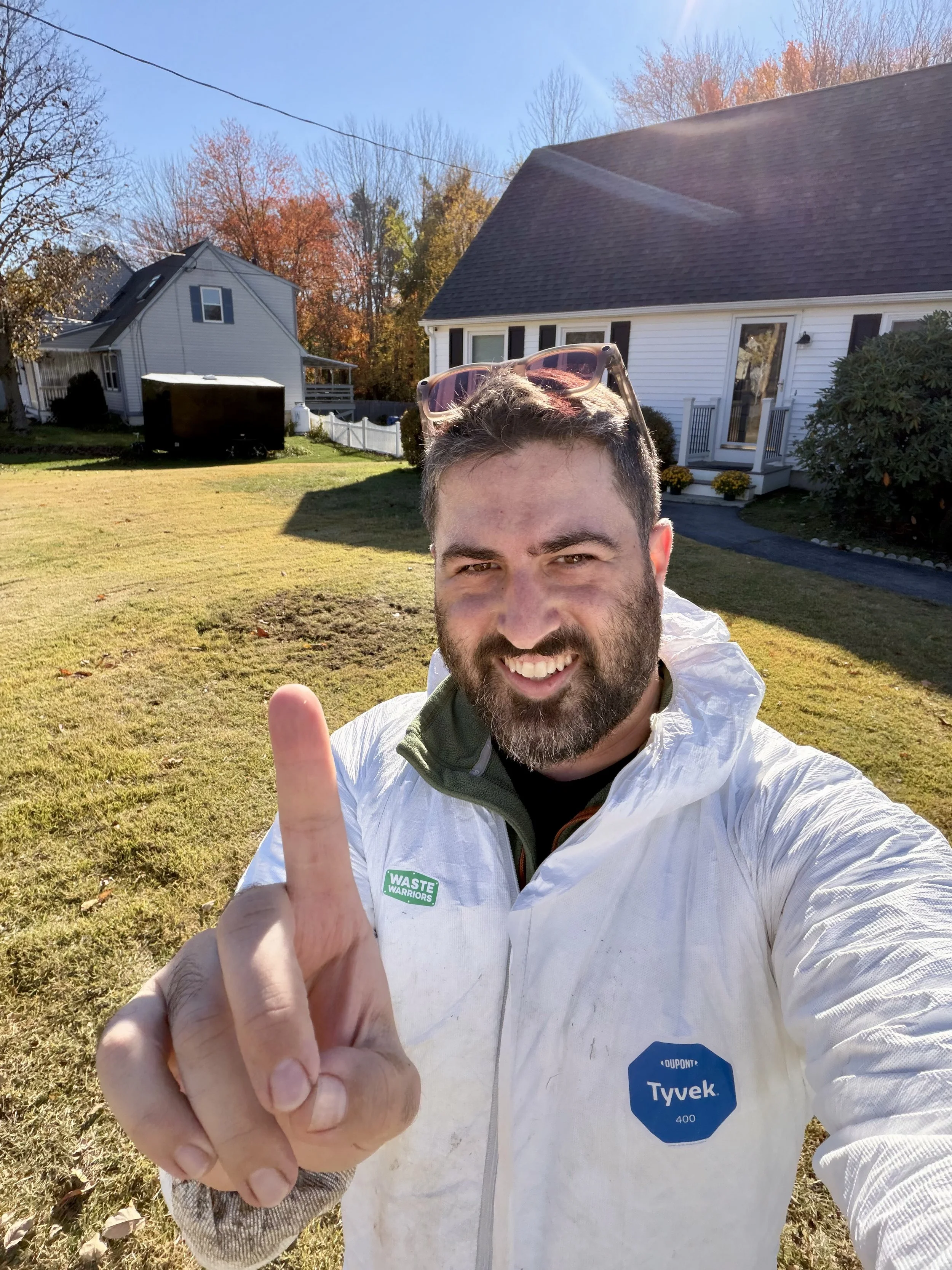 Showing where we restored the lawn back after septic pumping.