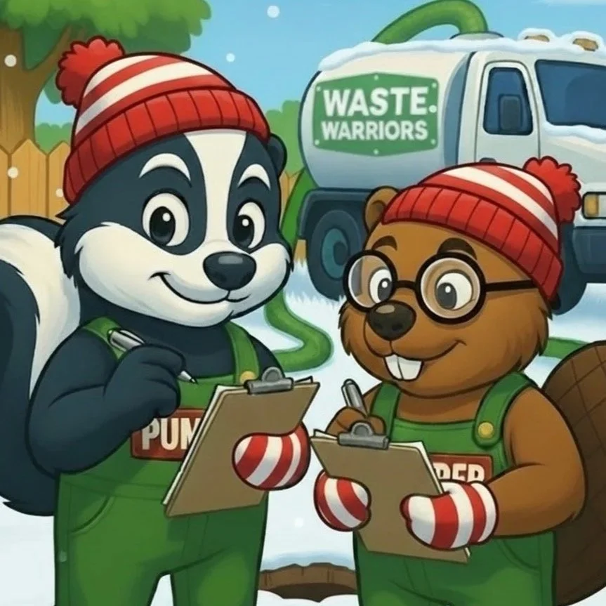 Pumper and Dumper of Waste Warriors doing their "Pump Report" after pumping out a septic tank!