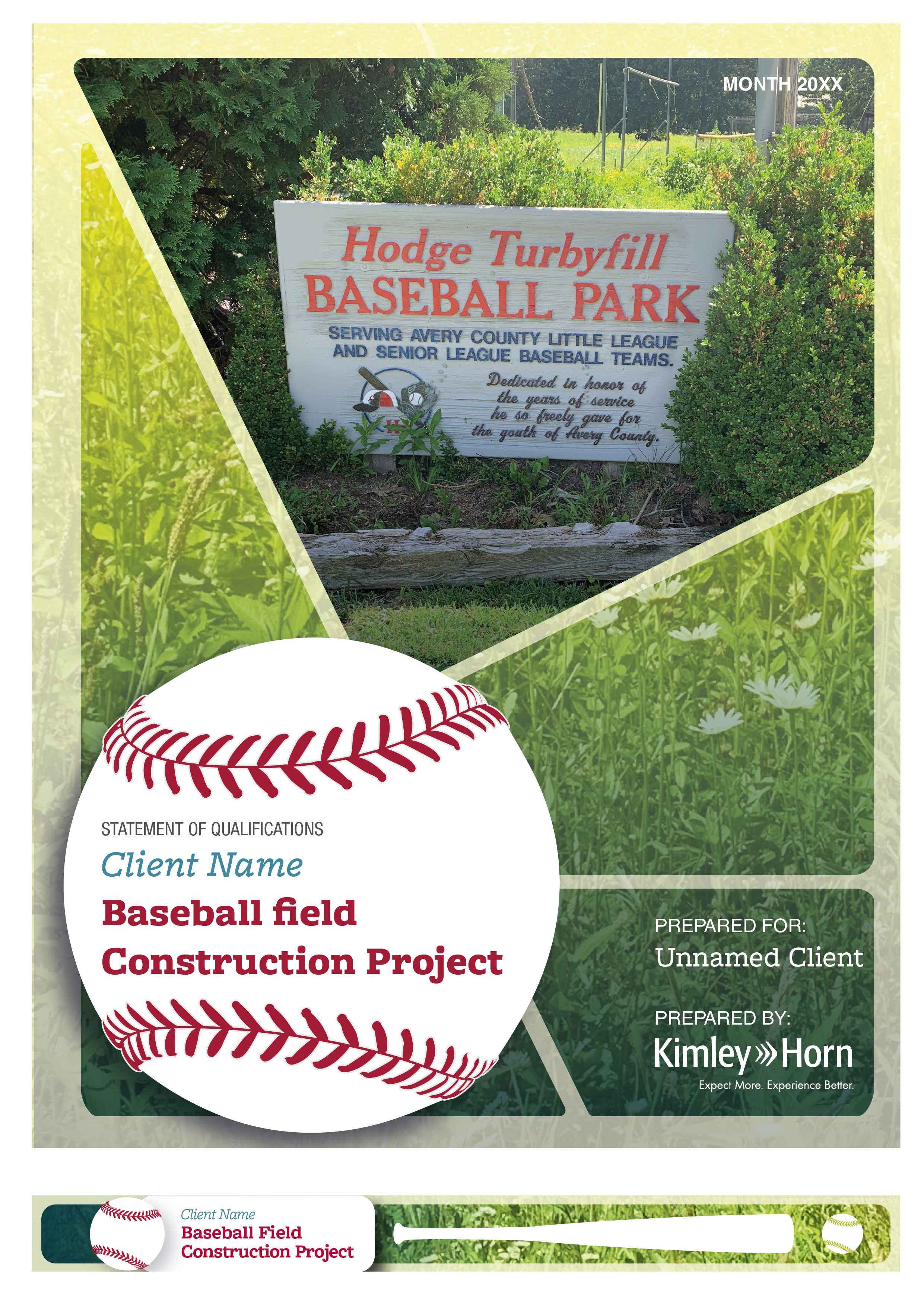 Request for qualifications proposal design: Cover and header for Baseball Field Construction Project for Kimley-Horn