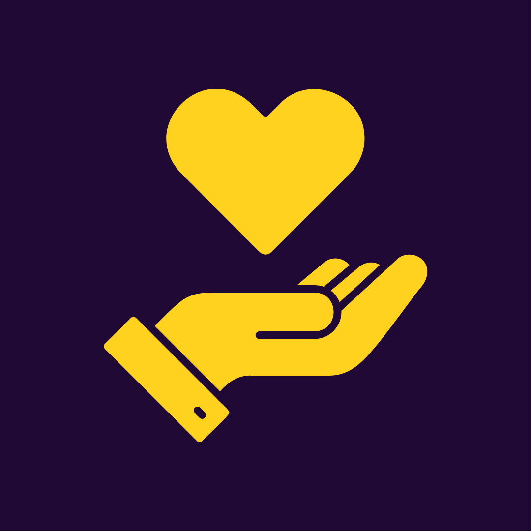 yellow hand and heart icon